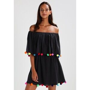 Pitusa Women's Standard One Size Black Festival Pom Pom Dress